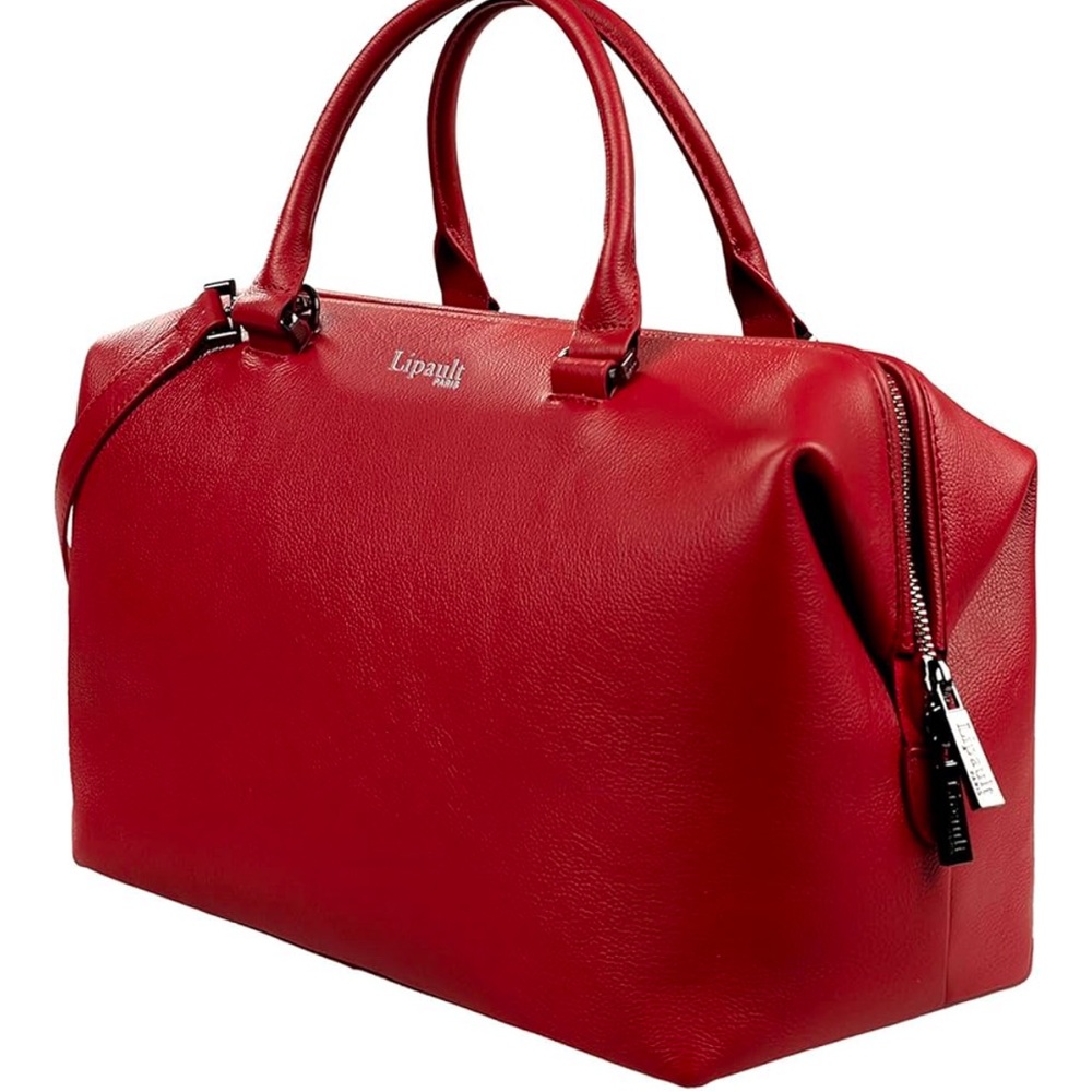 NWT Lipault Plume Elegance bowling bag M 100% leather in the color ruby